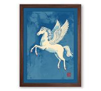Pegasus in Flight Japandi Framed Wall Art Print A2 (59.4×42cm) Walnut, Wall Decor for Living Room, Bedroom, Office & Home, Ready to Hang, Art Gift