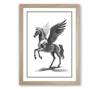 Pegasus in Flight Japandi Framed Wall Art Print A3 (42×29.7cm) Oak, Wall Decor for Living Room, Bedroom, Office & Home, Ready to Hang, Art Gift