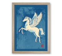 Pegasus in Flight Japandi Framed Wall Art Print A3 (42×29.7cm) Oak, Wall Decor for Living Room, Bedroom, Office & Home, Ready to Hang, Art Gift