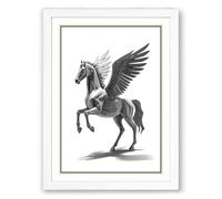 Pegasus in Flight Japandi Framed Wall Art Print A3 (42×29.7cm) White, Wall Decor for Living Room, Bedroom, Office & Home, Ready to Hang, Art Gift
