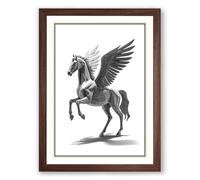 Pegasus in Flight Japandi Framed Wall Art Print A4 (29.7×21cm) Walnut, Wall Decor for Living Room, Bedroom, Office & Home, Ready to Hang, Art Gift