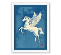 Pegasus in Flight Japandi Framed Wall Art Print A4 (29.7×21cm) White, Wall Decor for Living Room, Bedroom, Office & Home, Ready to Hang, Art Gift