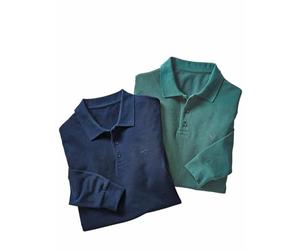 Pegasus Men's 2 Pack Long Sleeve Polo Shirt 260GSM Heavyweight Pique Flat Knit Collar, Ribbed Cuffs & Chest Embroidery Navy XXL