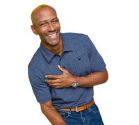 Pegasus Men's All Over Printed Polo Shirt, Stretch Cotton Blend with Chest Pocket in Navy | Size: Medium Pegasus Navy M