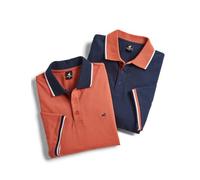Pegasus Men's Classic 2 Pack of Cotton Knitted Pique Polo Shirts Ribbed Collar & Cuffs with Tipping Navy S