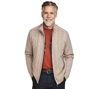 Pegasus Men's Fleece Lined Chunky Cable Knit Full Zip Up Cardigan Fawn 42