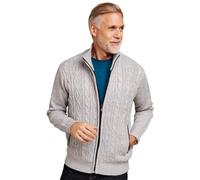 Pegasus Men's Fleece Lined Chunky Cable Knit Full Zip Up Cardigan Grey