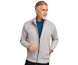 Pegasus Men's Fleece Lined Chunky Cable Knit Full Zip Up Cardigan Grey 42