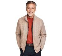 Pegasus Men's Fleece Lined Chunky Cable Knitted Zipper Cardigan in Light Brown | Size: Medium Pegasus Light Brown M