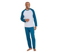 Pegasus Men's Knitted Pyjama Set with Long Sleeve Top & Elasticated Waist Bottoms, Cotton Jersey Nightwear Petrel L