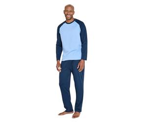 Pegasus Men's Knitted Pyjama Set with Long Sleeve Top & Elasticated Waist Bottoms, Cotton Jersey Nightwear Navy XL