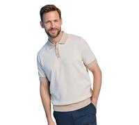 Pegasus Men's Knitted Short Sleeve Polo Shirt with Contract Collar Cuff & Trim Beige