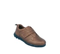 Pegasus Men's Leather Extra Wide Fit Touch Fasten Shoes with Adjustable Strap and Cushioned Ankle Support, Classic Smart Style (H Fit) Brown 7 UK