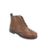 Pegasus Men's Leather Wide Fit Brogue Boots with Fleece Lining, Side Zip, Classic Wing-Tip Detailing, Comfortable Cushioned Insole & Durable Grip Sole