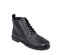 Pegasus Men's Leather Wide Fit Brogue Boots with Fleece Lining, Side Zip, Classic Wing-Tip Detailing, Comfortable Cushioned Insole & Durable Grip Sole Black 7