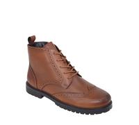 Pegasus Men's Leather Wide Fit Brogue Boots with Fleece Lining, Side Zip, Classic Wing-Tip Detailing, Comfortable Cushioned Insole & Durable Grip Sole Tan 8