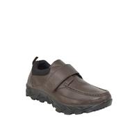 Pegasus Men's Leather Wide Fit Touch Fasten Moccasins Adjustable Strap, Soft Padded Lining, Cushioned Ankle Collar, Durable Sole with Deep Grip, Black or Brown Brown 13