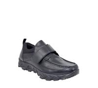 Pegasus Men's Leather Wide Fit Touch Fasten Moccasins Adjustable Strap, Soft Padded Lining, Cushioned Ankle Collar, Durable Sole with Deep Grip, Black or Brown Black 12