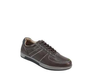 Pegasus Men's Leather Wide G Fit Lace Up Cushioned Smart Casual Trainer/Comfort Shoe Brown