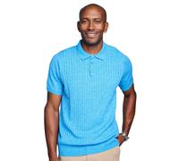 Pegasus Men's Luxury Yarn Cable Knitted Polo Super Soft Knit 3 Button Placket Flat in Blue | Size: Small Pegasus Blue S