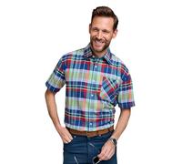 Pegasus Men's Short Sleeve Cotton Check Shirt with Chest Pocket - Soft Handle Yarn-Dyed Fabric - Comfort Fit - 100% Cotton Red L