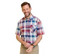 Pegasus Men's Short Sleeve Cotton Check Shirt with Chest Pocket - Soft Handle Yarn-Dyed Fabric - Comfort Fit - 100% Cotton Navy XL