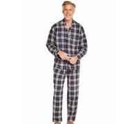 Pegasus Men's Thermal Fleece Traditional Pyjamas Set Cosy Nightwear & Loungewear Set with Check Design Button-Through Top and Elasticated BottomS Navy L