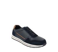 Pegasus Men's Wide G Fit Leather Trainers, Premium Lace-Up Sneakers with Suede Panels & Cushioned Ankle Support Navy 10