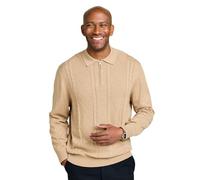 Pegasus Men's Zip Neck Cable Knitted Polo with Ribbed Collar, Cuffs & Hem Camel 3XL