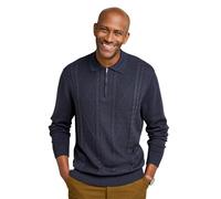 Pegasus Men's Zip Neck Cable Knitted Polo with Ribbed Collar, Cuffs & Hem Navy