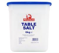 Pegasus Table Salt Tub 6kg, Fine Grain Salt for Cooking, Baking, Seasoning and Everyday Kitchen Use, Bulk 6kg Catering Tub, Easy-Store Container, (Pack of 1)