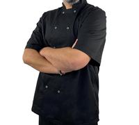 Pegasus Textiles | Black Short Sleeve Chef Jackets with Press Studs (Medium)