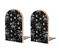 Pegasus with Horn Unicorn Wings Skeleton Seamless Black White Book Shelf Holder, Bookends Book Stand for School Home Office Desks Library Books Movies DVDs Files Magazines S