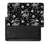 Pegasus with Horn Unicorn Wings Skeleton Seamless Black White Women's Passport Protector, Men's Passport Protector, PU Travel Passport Protector for Women Men Worker 5.8 x 3.9 x 0.4 inch
