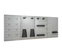 Pegboard 4pcs Grey Steel 40x58cm Perforated Workshop Panels Fits 160cm 21pcs Kit
