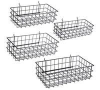 Pegboard Baskets, Set of 4 Black - Hooks to Any Peg Board - Pegboard Accessories, Square Style Wire Shelf Baskets - Organize Tools, Workbench, Garage Storage - Wall Organizer Attachments