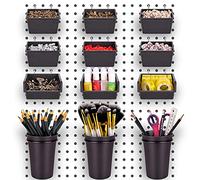 Pegboard Bins PegBoard Cups with Hooks & Loops 12 Pack Set, Peg Hooks Assortment Organizer Accessory, Various Tools Storage Arrange System Kit, for Garage Craft Workshop Workbench Hobby Office (12)