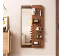 Pegboard Panels,Wood Peg Board Organizer with Invisible Full Length Mirror, Pegboard Kit with Accessories for Home(Brown,120x30cm/47x12in)