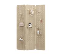 Pegboard Room Divider Panel,3/4 Panels Folding Room Divider Wall,Pegboard Privacy Screens with Storage Rack,for Craft/Art Shows Retail Events(Wood color,180x40cm-3 panel)