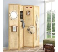 Pegboard Room Divider, Wooden Room Divider Screen With Pegboard Display Stand, Folding Screens And Room Dividers, Free Standing Room Partitions Separator, For Bedroom Office Living Room