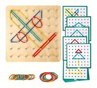 (Pegboard teaching aids) Creative Thinking Geometric Board Set with Pattern Cards Rubber Bands Educational Wooden Stacking Sorting Toy Math