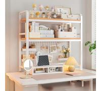 Pegboard Wall Organizer Panels.Adjustable White Double Layer Desk with Perforated Panel Shelving - Multi-Purpose Storage Solution for Home, Bedroom, Office, Living Room (135/53.1in)