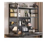 Pegboard Wall Organizer Panels.Industrial Style 2 Tier Peg Board Desktop Bookshelf nizer with 20 Hooks Modular Shelf System for Home Office Black (135x20x98cm)