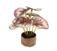 Pegciuho Artificial Miniature Potted Plant With Broad Textured Leaves And Woven Exterior Pot No Maintenance Fake Greenery For Dollhouse Decor Fairy Garden Diorama Tabletop Scene,