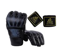 Pegciuho Boxing Gloves Protector Open Palm MMA Half Mitts Hand Guard Lightweight Breathable PU Leather Wrist Support Shock Pad Suitable for Kickboxing, Black Skeleton