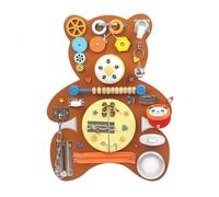 Pegciuho Children Learning Board Wooden Sensory Board Busy Wall-Mounted Activity Board With Beads Buttons Locks Tracks Gears For Hands-On Cognitive Practice Children’s Space Use, Brown Bear