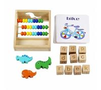 Pegciuho Children Spelling Block Wooden Early Education Toy Set With Movable Beads Dinosaur Shaped Pieces And Alphabet Blocks For Letter Recognition And