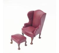 Pegciuho Dollhouse Miniature Sofa with Footstool Classic High Back Armchair Leather Upholstered Chair Carved Wood Legs 1 12 Scale Collectible Furniture Suitable for Diorama Display, Red