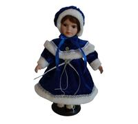 Pegciuho Elegant Porcelain Doll with Made-up Face And Stand, Ideal As A Table Decoration Or Collector's Item. The Doll Is for Dressing Up, Blue