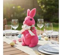Pegciuho Flocking Statue Bunny Figurine Hare Ornament Animal Sculpture With Smooth And Flocked Exterior Suitable for Centerpiece Arrangements Dining Rooms Side Tables, Deep Pink